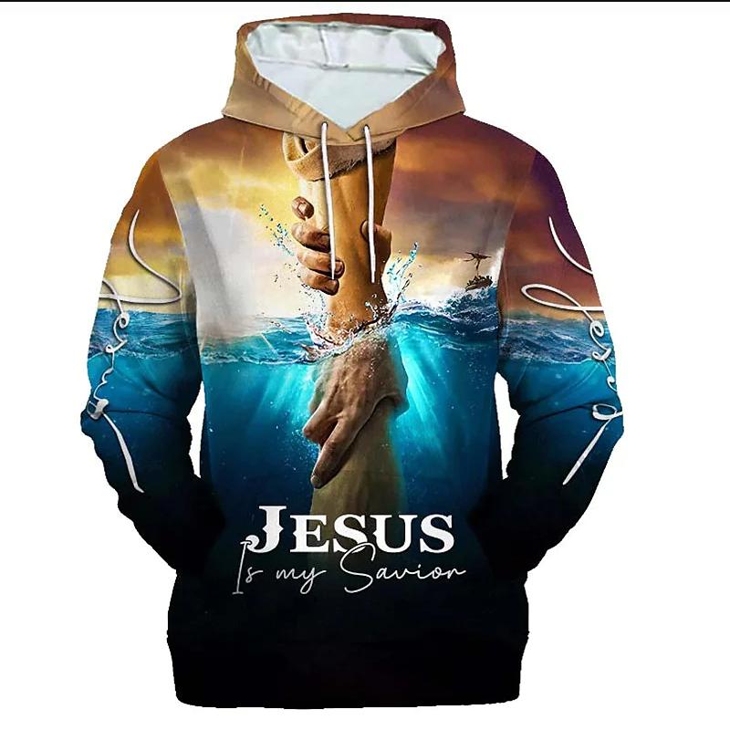 Unisex Jesus Amen Christmas Hoodie God Bless You 3D Print Y2K Harajuku Pullover