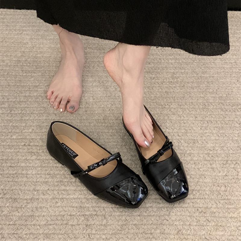 2024 High Quality Female Shoes Mary Janes Women's Flats Fashion Dress Flats Women Bow Tie Square Toe Slip On Outdoor Shoes Women