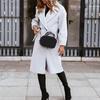 Women Oversize Coat Solid Color Double Breasted Turndown Collar Pockets Overcoat Office