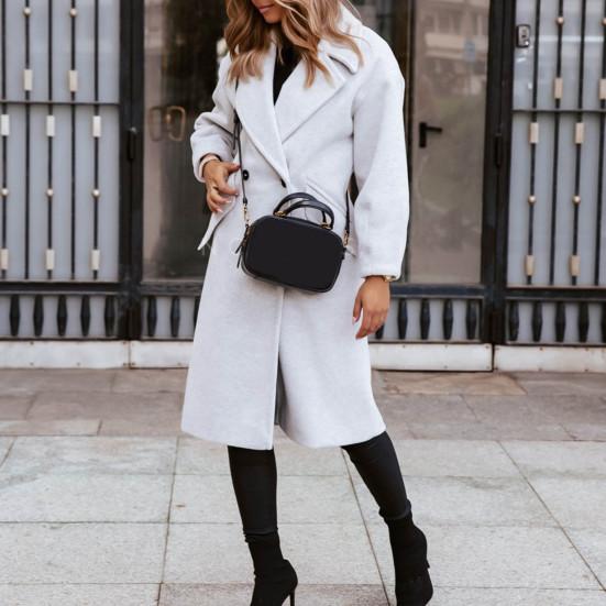 Women Oversize Coat Solid Color Double Breasted Turndown Collar Pockets Overcoat Office