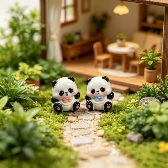 3 Pcs Mini Panda Figurines, Cute Resin Panda Fairy Garden Accessories, Cartoon Tiny Animals Cake Topper for DIY Craft, Aquarium, Car