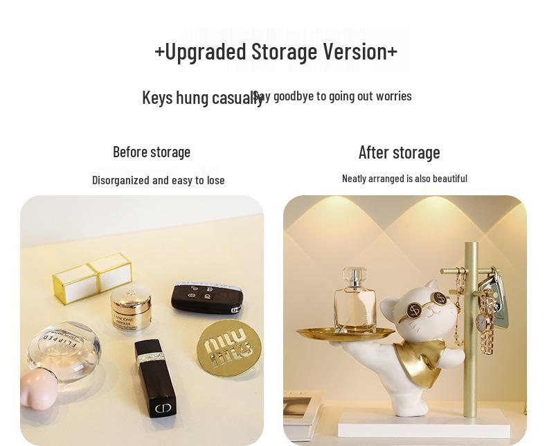 Lucky Cat Resin Craft Key Holder for Home Decor & Children's Room Storage