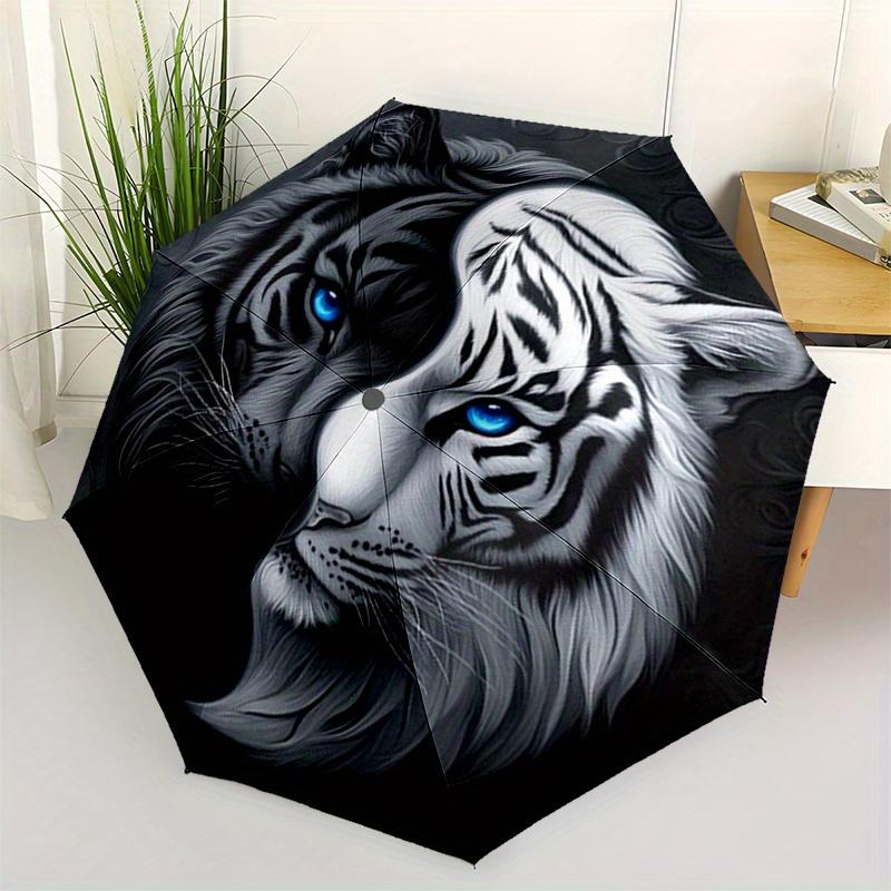 Yin Yang Tiger: A Unique Fusion of Strength and GraceUmbrella, Portable 3-Fold Compact Umbrella,Christmas Gift ES575