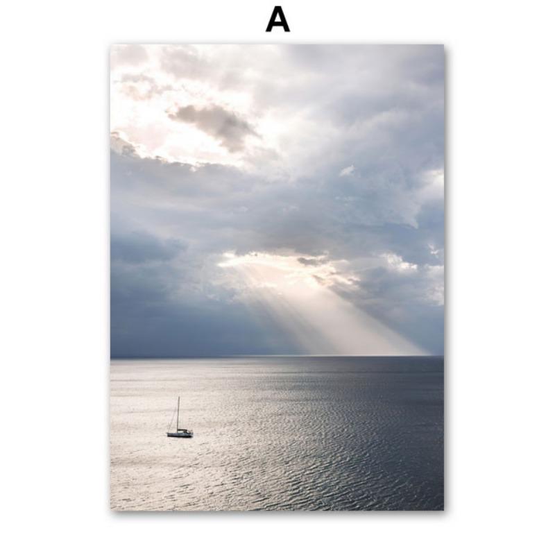 Океан Парусник Пляж Ракушка Краб Раковина Пейзаж Плакаты И Принты Настенное Искусство Холст Масло Живопись Картины Для Декора Гостиной