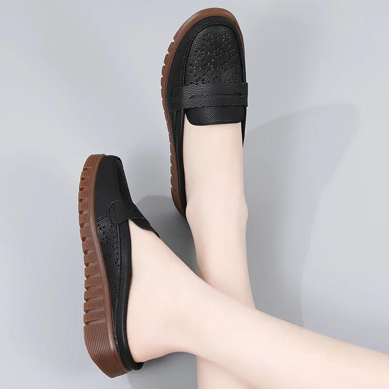 Балетки для девочек на плоской подошве Женские туфли на плоской подошве Весенние/летние туфли Женские туфли на высоком каблуке Повседневные женские мокасины из натуральной кожи