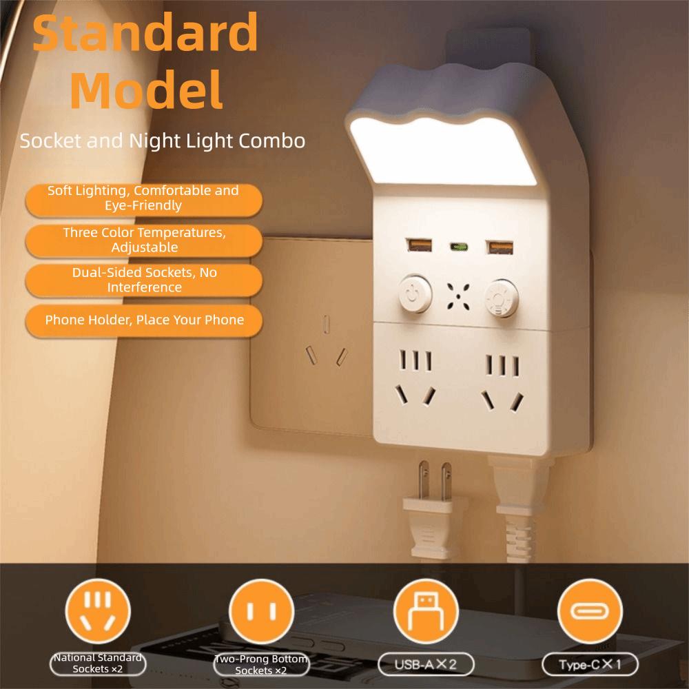 Universal Socket Plug in Night Light Warm White LED Outlet Power Strip Socket Wall Lamp  Dormitory