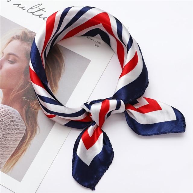 New Silk Scarf Square Women Fashion Dot Plaid Print Neckerchief Ladies Work Scarves Small Winter Foulard Bandana Hair Tie Band