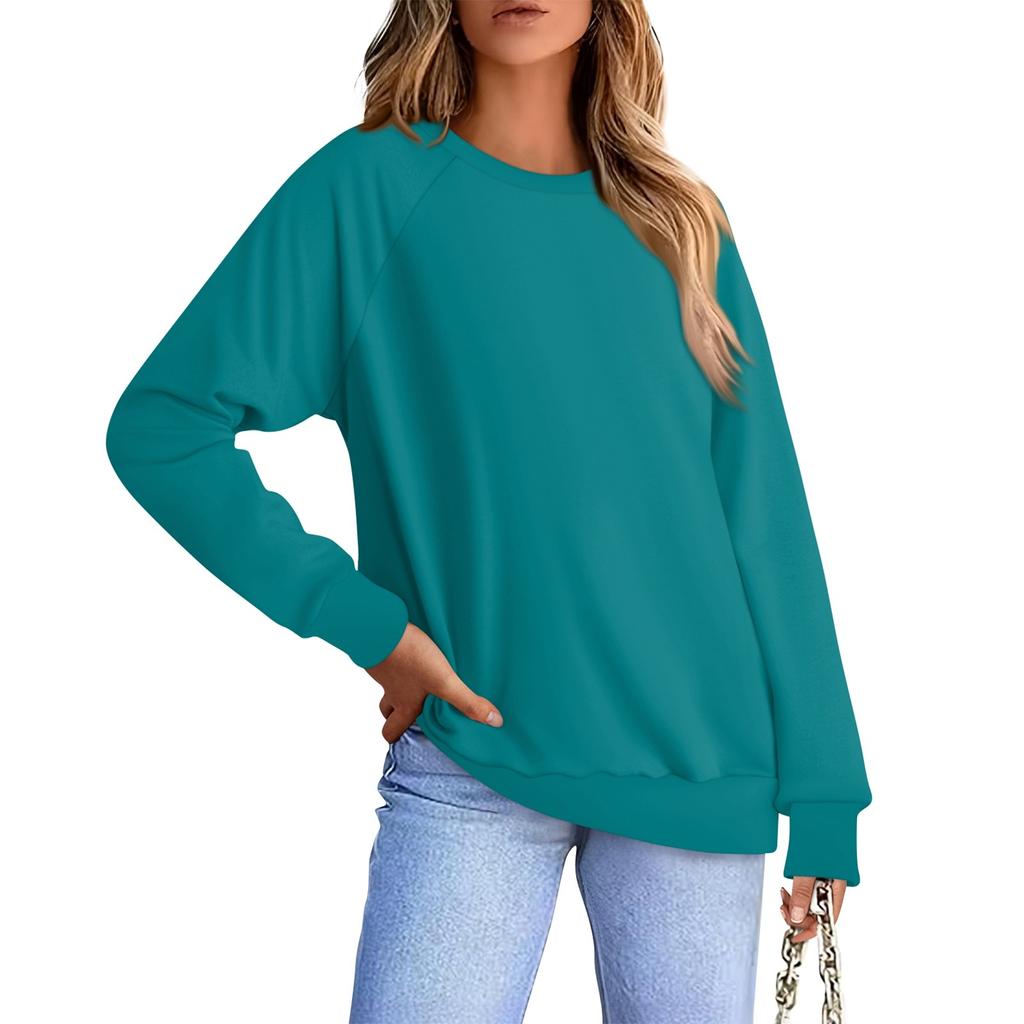 Женская повседневная модная однотонная блузка с длинным рукавом и круглым вырезом с рукавом реглан