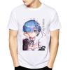 Re Zero Kara Hajimeru Isekai Anime Unisex T-shirts White O Neck Short Sleeve Rem Print