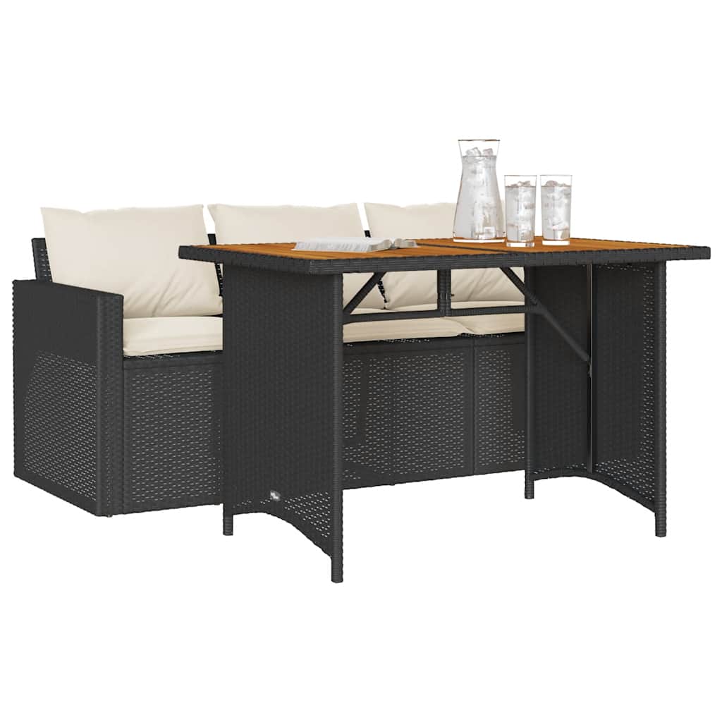 2 Piece Outdoor Dining Set with Cushions Black Poly Rattan