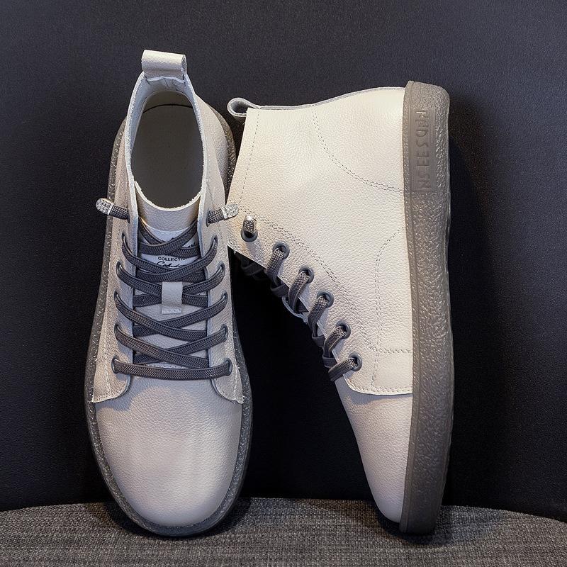 Короткие ботинки из натуральной кожи Повседневная кожаная обувь Ботинки Martin на плоской подошве