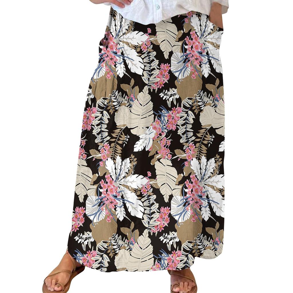 Женская повседневная свободная юбка-макси в стиле бохо с эластичной резинкой на талии, пляжная, струящаяся, с карманом