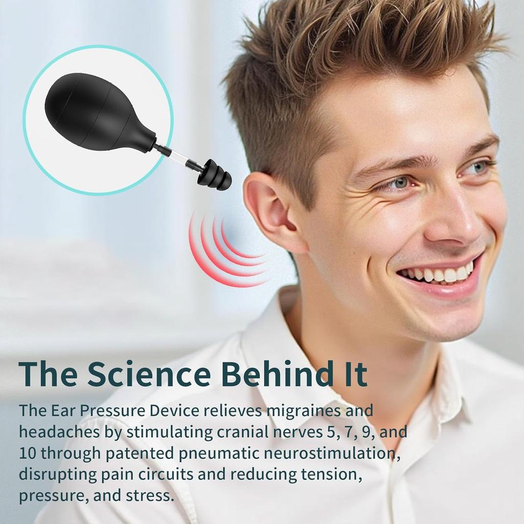 Ear Pressure Relief Device for Alleviating Migraine, Tension, and Tinnitus - Ringing Ears Solution, Headache Relief Cap, Airplane-Friendly, Includes