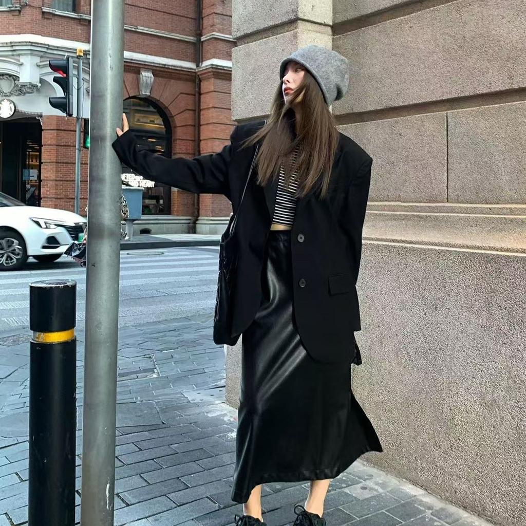 Белый блейзер в корейском стиле, свободного кроя, куртка на весну-осень для миниатюрных женщин, повседневный офисный наряд