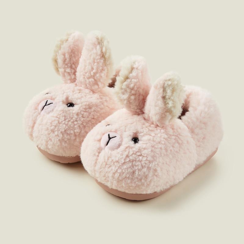 Kids Winter Warm Slip-On House Slippers Girls Boys Soft Fleece Lined Cotton Sole Cartoon Rabbit Design