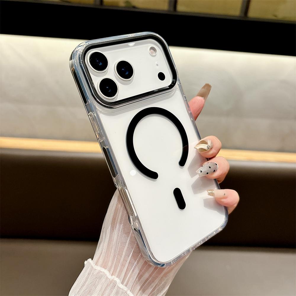 Магнитный чехол для телефона Magsafe для Apple iPhone 17 Air 16e 16 15 14 Plus 13 12 11 Pro Max Прозрачный защитный чехол из ПК + ТПУ