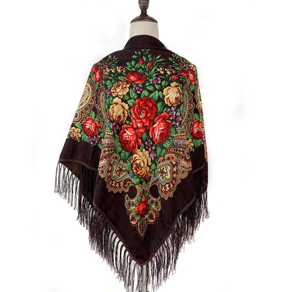 Ethnic Style Peony Tassel Shawl: Cotton Headscarf for Women - Warm Autumn/Winter Square Scarf & Sunscreen