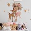 A Cartoon Ballet Girl Hugging A Little Deer Flower Bedroom Home Beautification Sticker