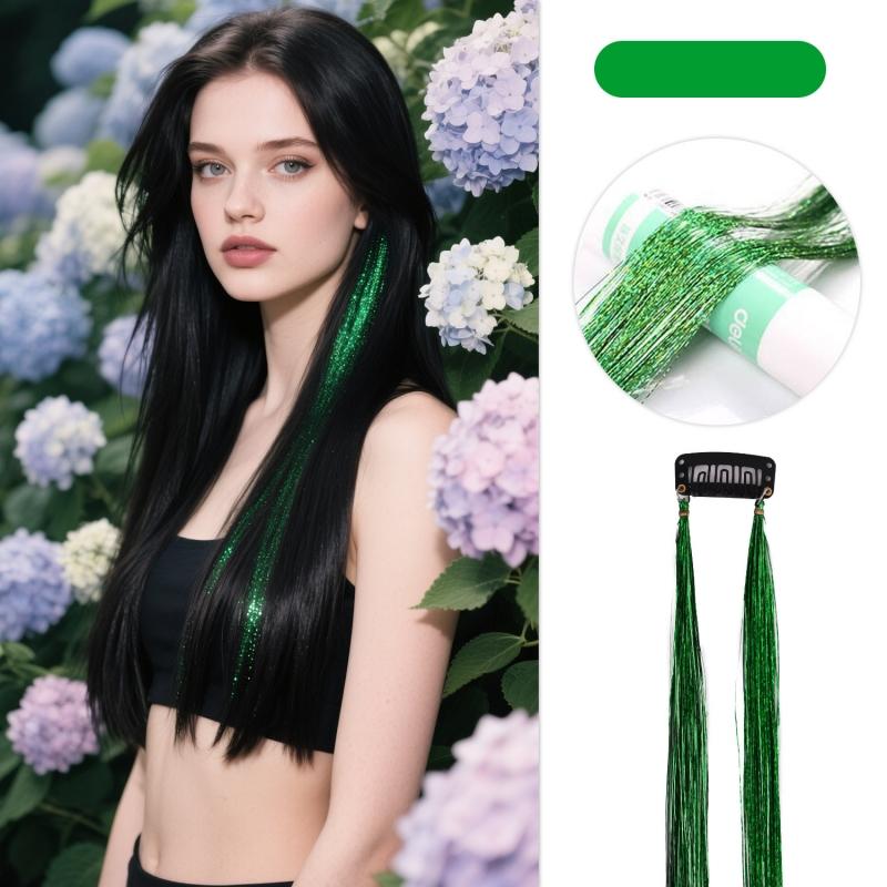 2 шт./компл. Лазерный шелк Цветной парик-тресс Цветной парик на заколках Цельный парик Цветная голографическая мишура для волос Блестящая фея