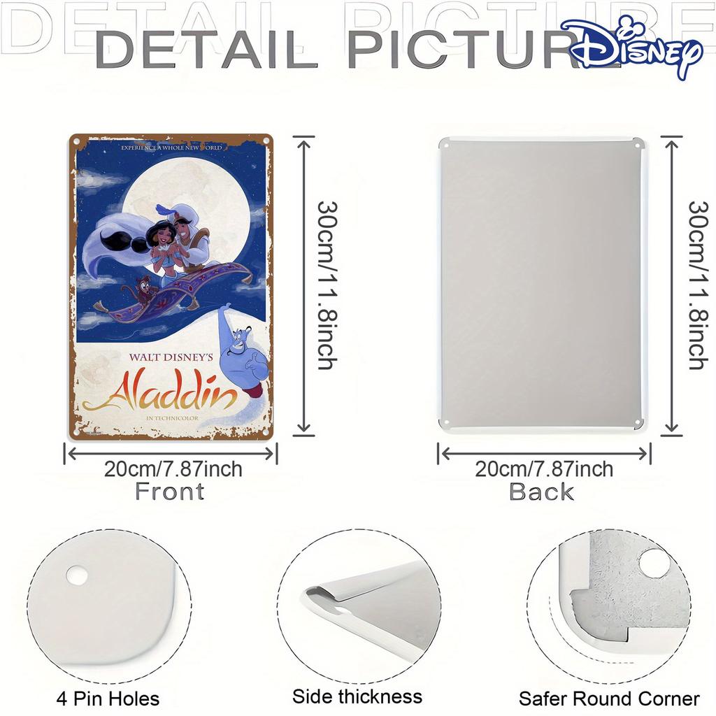 Дисней 1 шт. Металлическая жестяная табличка Волшебный Аладдин и Жасмин на приключении на летающем ковре 20,32 x 30,48 см Идеально для домашнего декора и Хо