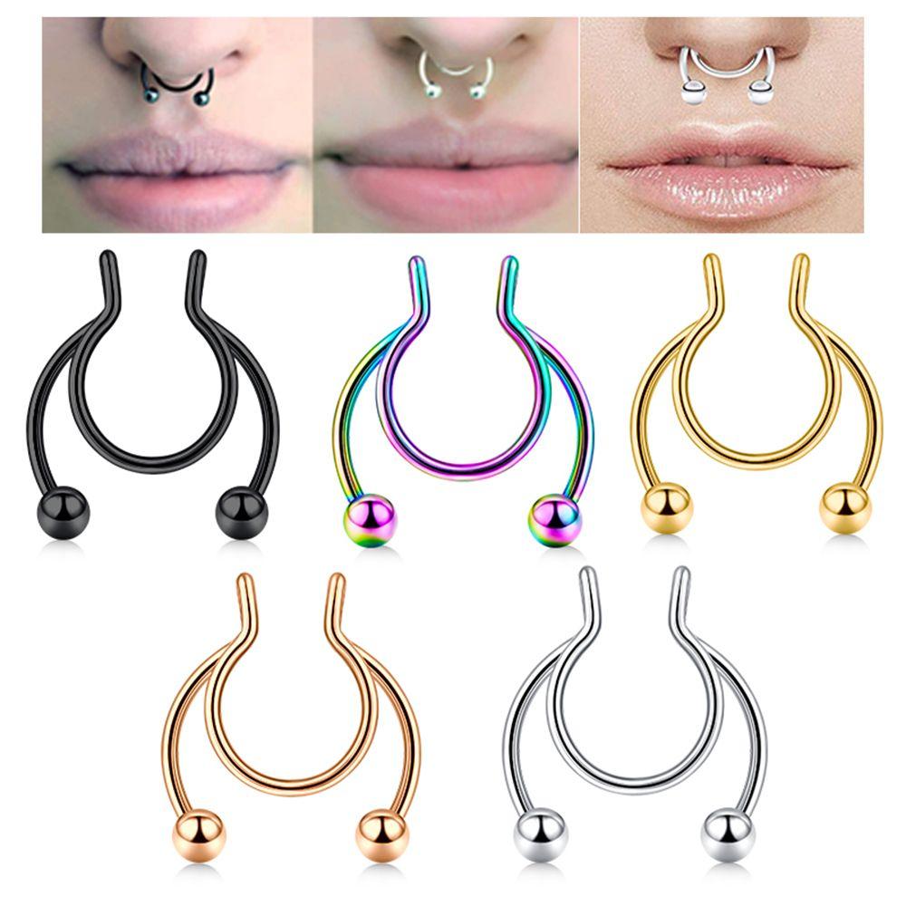 Fashion Colorful Fake Septum Stainless Steel Jewelry Non Piercing Nose Ring