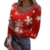 Женская мода Slim Bottom Casual с длинным рукавом и рождественским принтом пуловер с U-образным вырезом