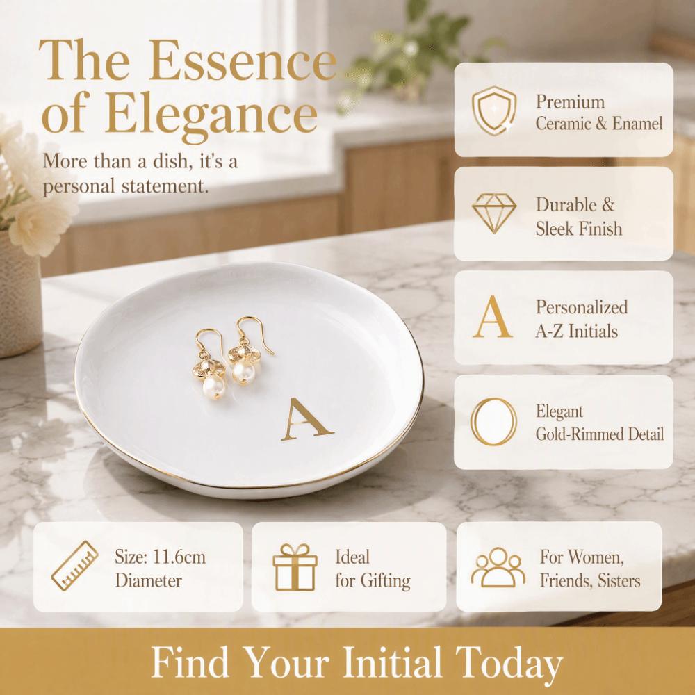 A-Z Monogram Letter Ring Dish White Decorative Ring Holder Plate Blogger's Recommendation