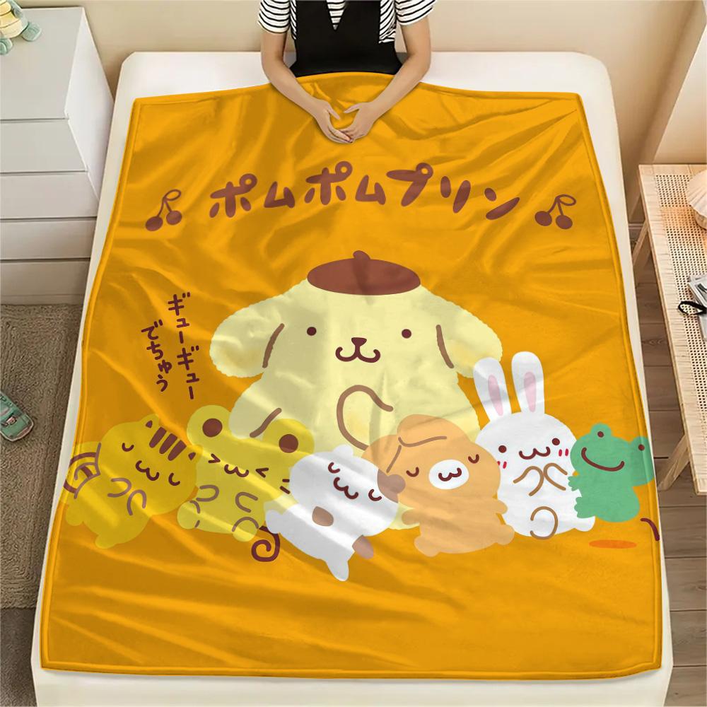 Pom Pom Purin Flannel Blanket, High quality Comfortable for All Seasons, Home Decor, Warmth and Comfort