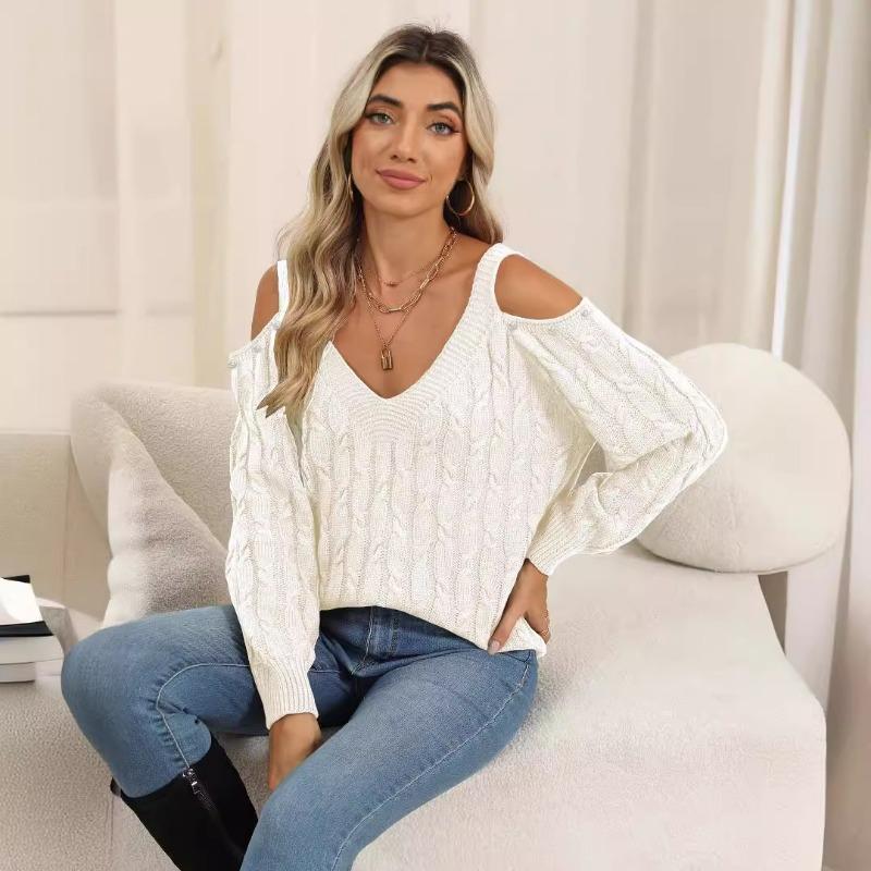 Women S Deep V Neck Off Shoulder Loose Fit Pullover Knit Sweater