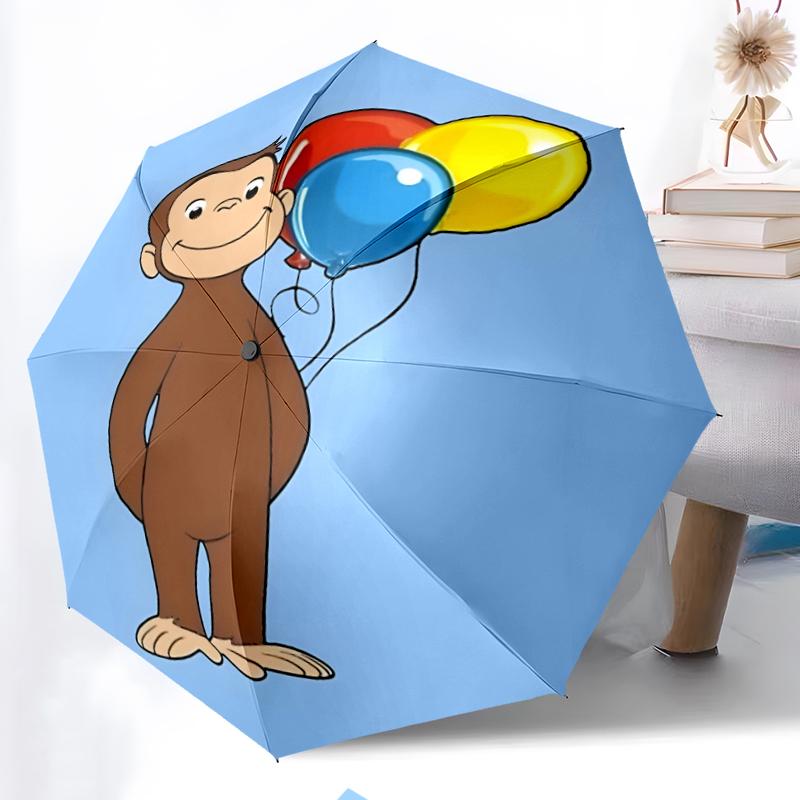 Curious George Fashionable Automatic Opening/Closing Folding Umbrella. Portable and Foldable, Ideal for Gift, Travel, and Daily Use.