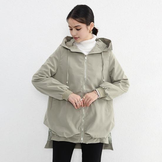 Осенне-весенняя женская куртка с коротким передом, длинной спинкой, разрезом по низу, капюшоном, застежкой-молнией, кардиганом, ветрозащитным пальто для путешествий, кемпинга