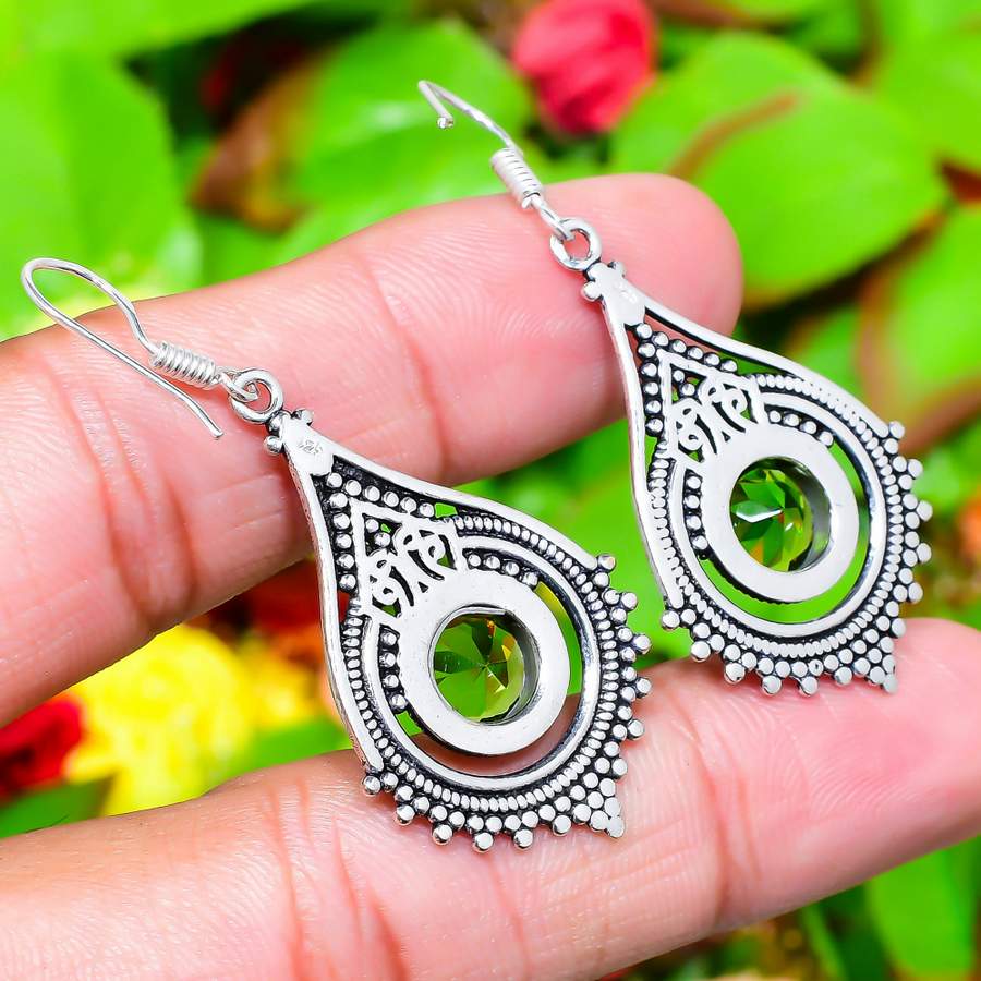 Перидот Драгоценный камень Ручная работа 925 Стерлинговое серебро Ювелирное изделие Серьга 2,13" L6V35