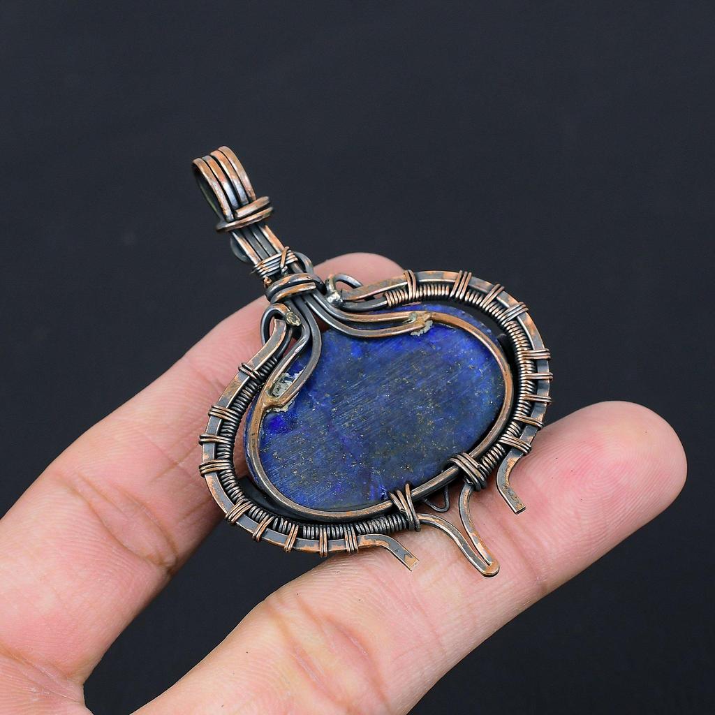 Драгоценный камень лазурит из чистой медной проволоки, обернутый подвеской ручной работы, ювелирное изделие для нее