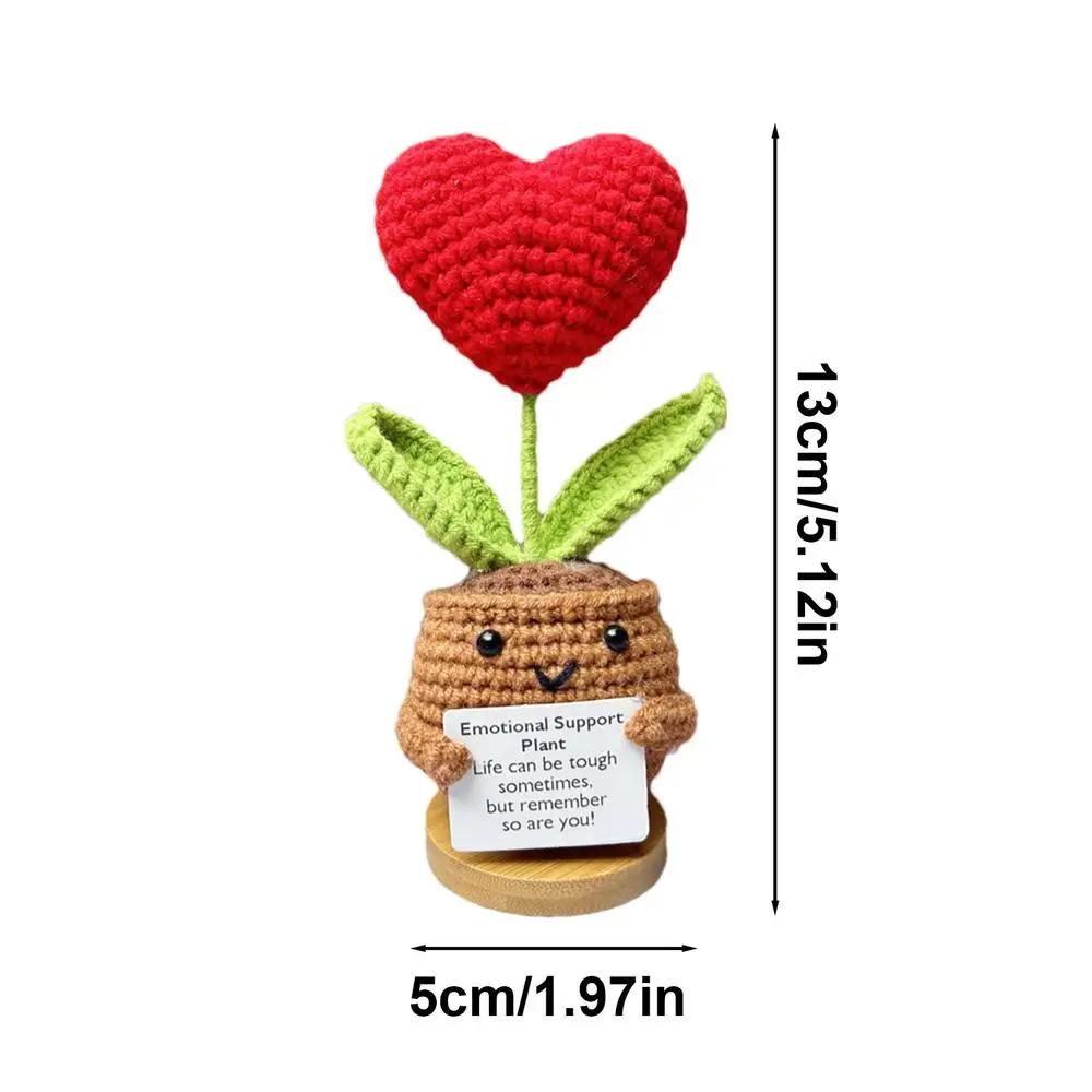 Positive Energy Hug Pocket Heart Flower Potted Plants Handmade Plush Wool Knitting Doll With Card Christmas Gift Home Room Decor