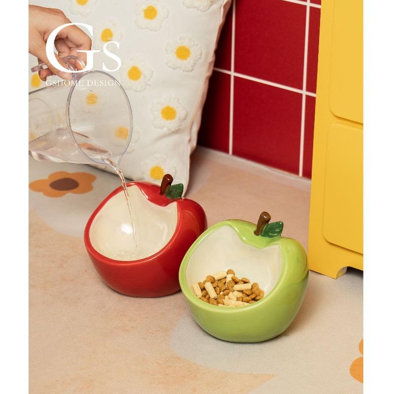 Керамическая миска Apple - Миска для домашних животных для кормления водой и едой для кошек. Миска для кошачьего корма. Собачья чаша для воды. Защита шеи для предотвращения опрокидывания.