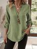 Elegant Ladies V Neck Long Sleeve Top Lightweight Solid Color Button Details Fashion Spring Summer Autumn