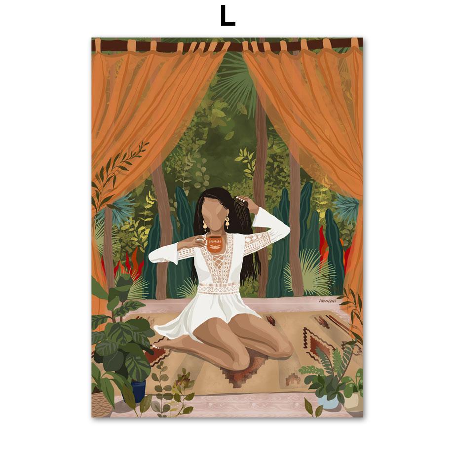 Абстрактная модная девушка, читающая йогу, отдых, пальмовый лист, скандинавский плакат, настенный художественный принт, холст, картина, Декор, фотографии для гостиной