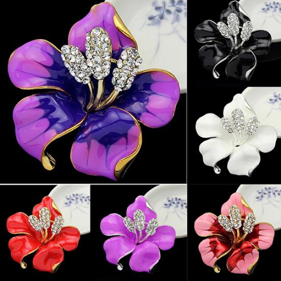 Bridal Wedding Jewelry Rhinestone Lily Flower Scarf Brooch Pin Lady Party Gift