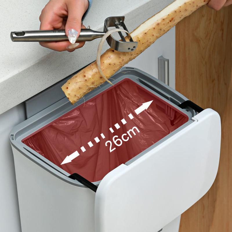 7/9L Wall Mounted Trash Can with Lid Hanging Garbage Bin for Cabinet Door Kitchen Sink Large Capacity Bathroom Garbage Basket