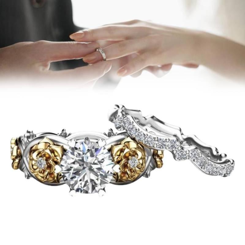 Элегантные позолоченные двухцветные парные кольца, модный цветочный дизайн, женские украшения