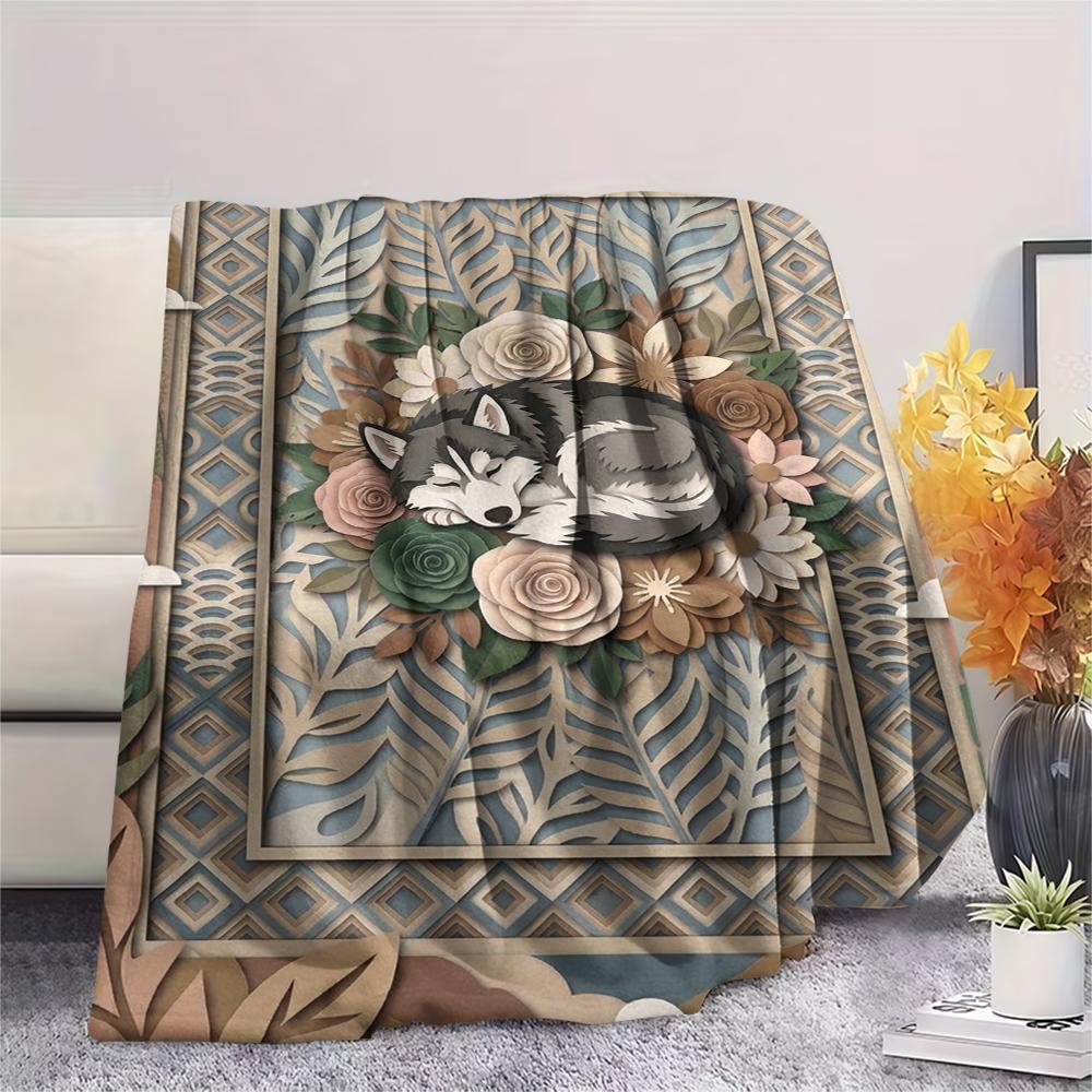 Husky Dog Print Flannel Blanket, High quality Comfortable for All Seasons, Home Decor, Warmth and Comfort, Perfect for Christmas Gifts60