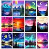 DIY 5D Diamond Painting Sunset Landscape Full Circle Square Mosaic Landscape Painting Cross Embroidery Kit Art Home Decoration
