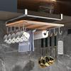1pc Multifunctional Stainless Steel Kitchen Cabinet Rack with Mug Hook and Paper Towel Holder