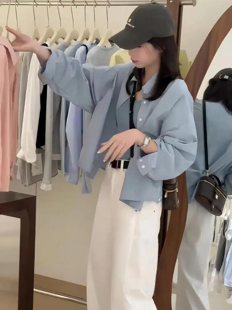 Рубашка с лацканами в корейском стиле для женщин - Весенняя мода 2025, Маленький повседневный, Свободный приталенный топ