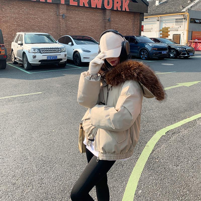 Осень-зима, утепленная теплая парка, женская повседневная милая однотонная Свободная куртка с капюшоном и большим карманом, верхняя одежда