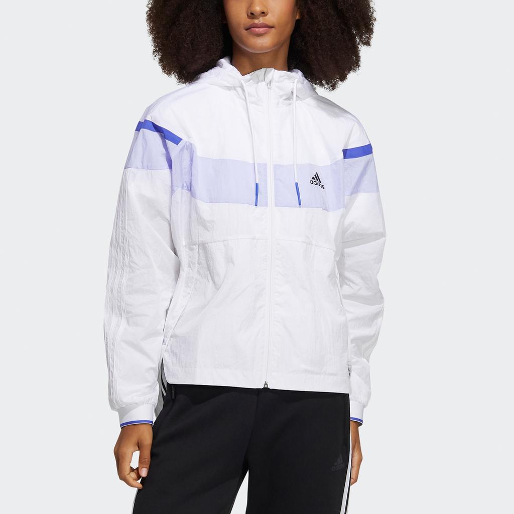 Adidas Jackets Women's White Hooded (Non-detachable) Moderate Straight Fit HD0367
