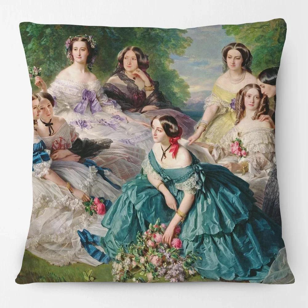 Oil Painting Queen Victoria Cushion Covers European Vintage Style Woman Lady Duchess In Court Dress Art Pillow Case