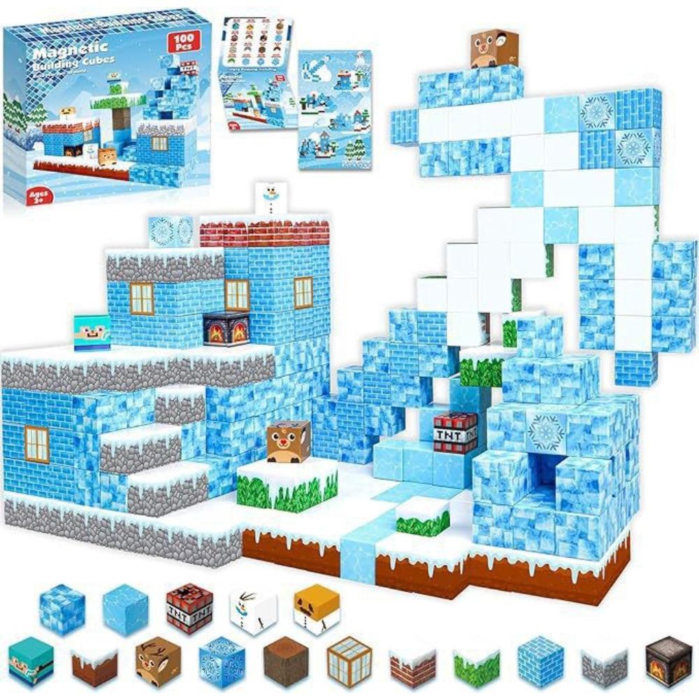 Magnetic Building Blocks Mine World Magnetic Cave World Brick Cube Toys Set STEM Sensory Best Gift for Boy Girl Children