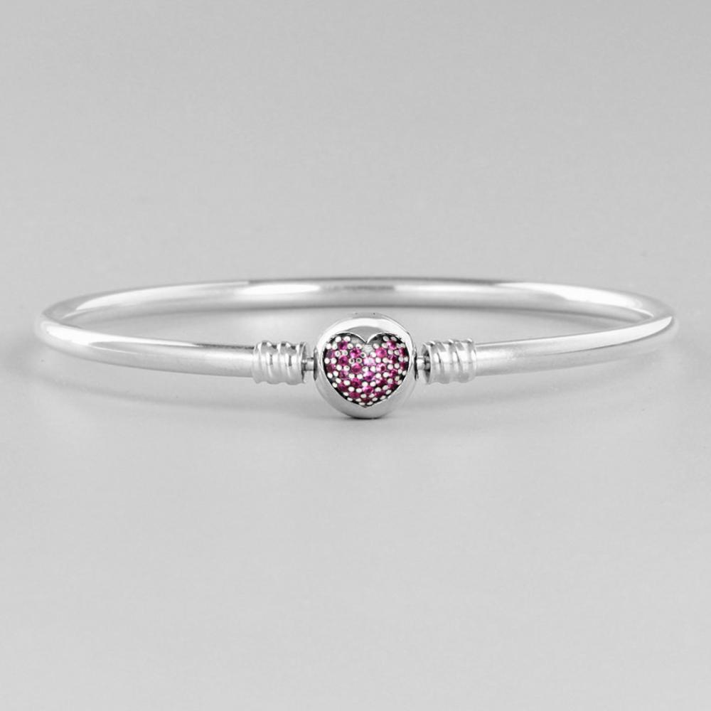 Аутентичные оригинальные серебряные браслеты SS925 с круглой застежкой в виде сердца, подвески, сделай сам, вечерние ювелирные украшения, подарки 16-21 см