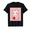 Клубничные вещи с принтом Каваи, кошка, молоко, милый, японский, футболка